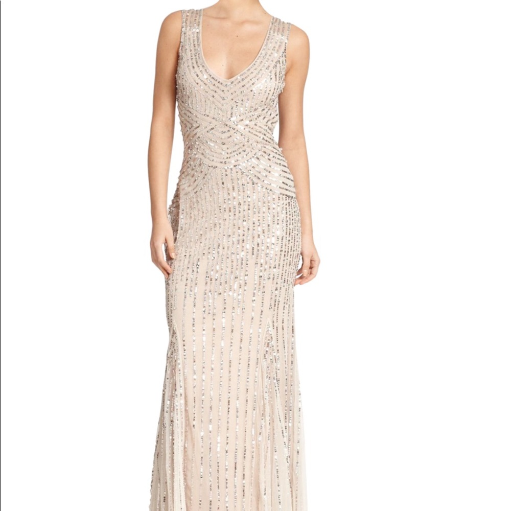 Aidan Mattox Sequin Tulle Sleeveless Gown in blush